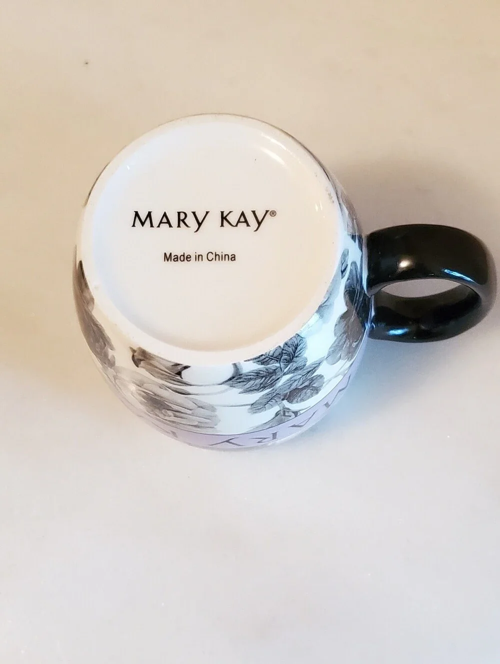 Mary Kay Black, White & Lavendar Floral Logo Ceramic Mug.